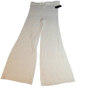 Wide-Leg Ribbed Knit Ivory Lounge Pants Siz XXL With Drawstring Waist Wild Fable